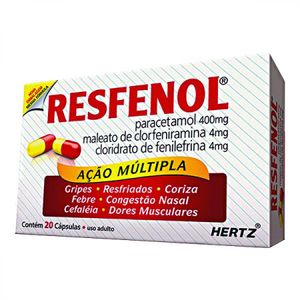 resfenol paracetamol 400mg + cloridrato fenillefrina 4mg + maleato de clorfeniramina 4mg 20 cápsulas