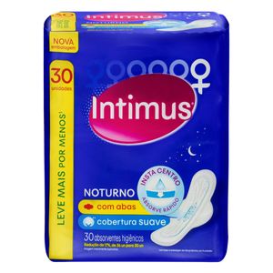 Absorvente Intimus Gel Noturno Suave Com Abas Com 30 Unidades
