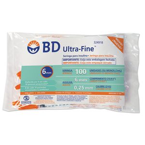 Seringa Insulina Ultra Fine 100UI Agulha 6mmX10 Unidades