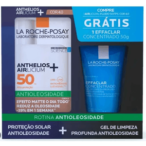 Kit La Roche-Posay protetor solar Anthelios Airlicium+ FPS 50 cor 4.0 40g + gel de limpeza facial effaclar concentrado 50g