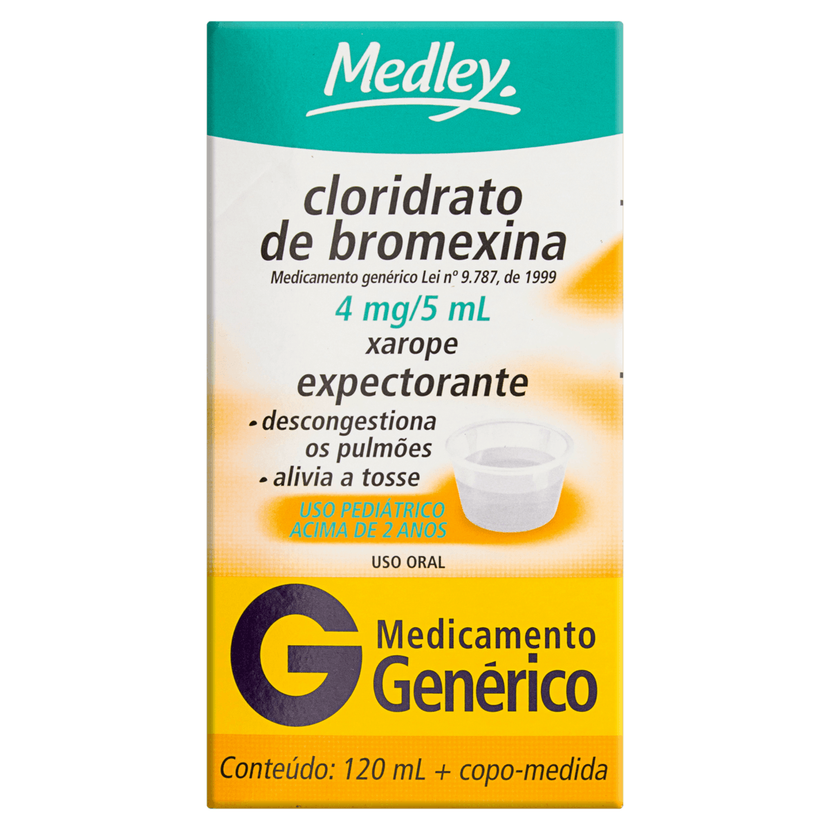 Cloridrato de Bromexina 4mg - Xarope Expectorante Pediátrico- Genérico  Medley - 120ml