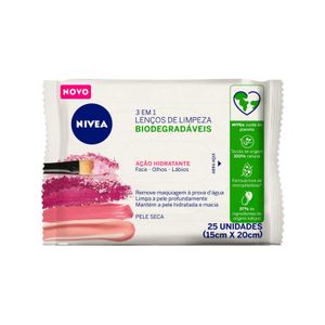 NIVEA Lenço de Limpeza Demaquilante Facial Rosa Ação Hidratante 3 em 1 25 unidades