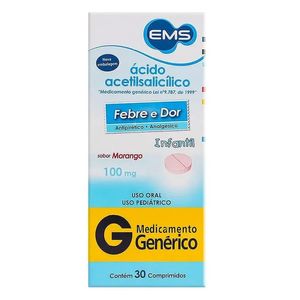 Ácido Acetilsalicílico Infantil 100Mg sabor Morango Com 30 Comprimidos Ems