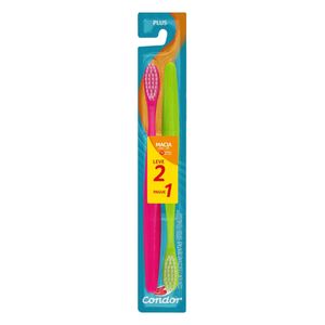 Escova dental macia condor plus cabeça m leve 2 unidades pague 1 unidade