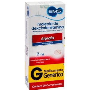 Maleato De Dexclorfeniramina 2Mg COM 20 Comprimidos Ems