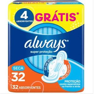 Absorvente Always Super Proteção Cobertura Seca Abas com 32 Unidades