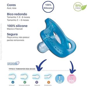 Chupeta Kuka Cefisa Bico Azul Silicone Redonda Tam 01