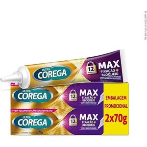 Corega Ultra Creme Fixador de Próteses Dentárias, Sem Sabor, Forte Fixação o Dia Todo, Kit 2 Unidades, 70g cada