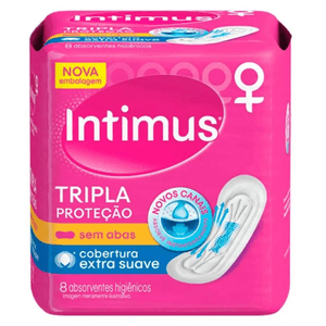 Absorvente Intimus Gel Tripla Proteção Cobertura Suave Abas Com 8 Unidades