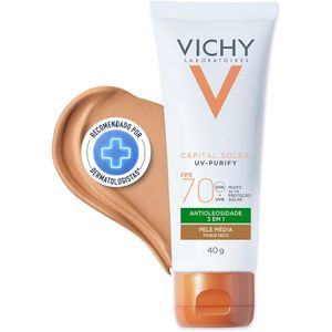 Vichy, Capital Soleil UV-Purify; Protetor Sola Facial Com Cor e Ação Antioleosidade E Ação Purificante FPS70; 40G