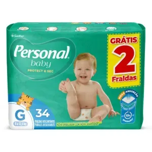 Fralda Personal Baby Protect E Sec Mega Grande com 34 Unidades