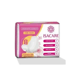 Absorvente Isacare Higienico com Abas com 8 Unidades